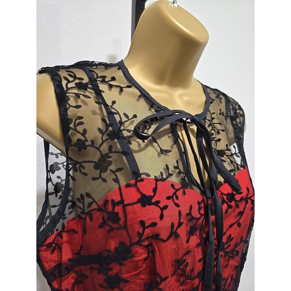 NWT Red Black Lace Dress Medium Sheer Hoco Dark Fairy Romantic Goth Vampy Siren